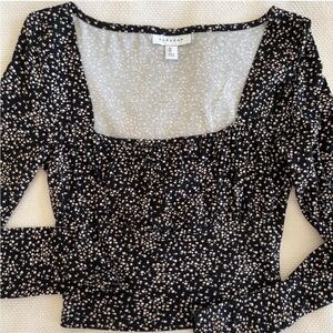 Long sleeve floral square neck floral top Topshop